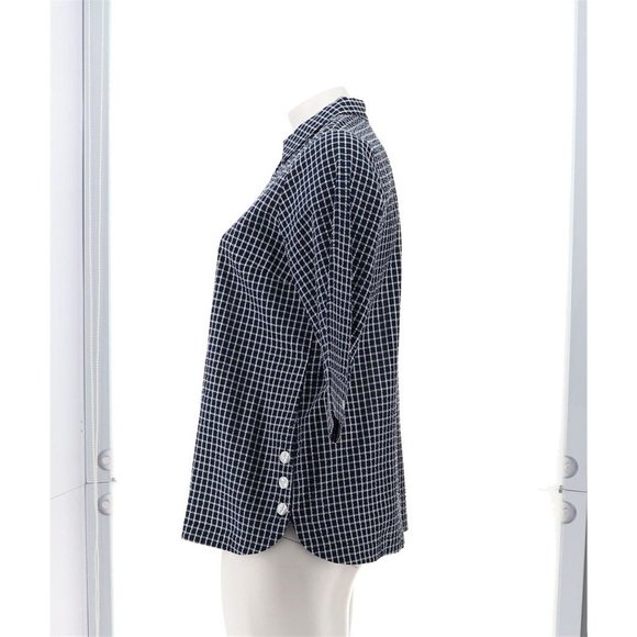 NWT JOAN RIVERS TEXTURED BUTTON FRONT SHIRT W/SIDE BUTTONS LIME NAVY BLUE XXS - Picture 3 of 11